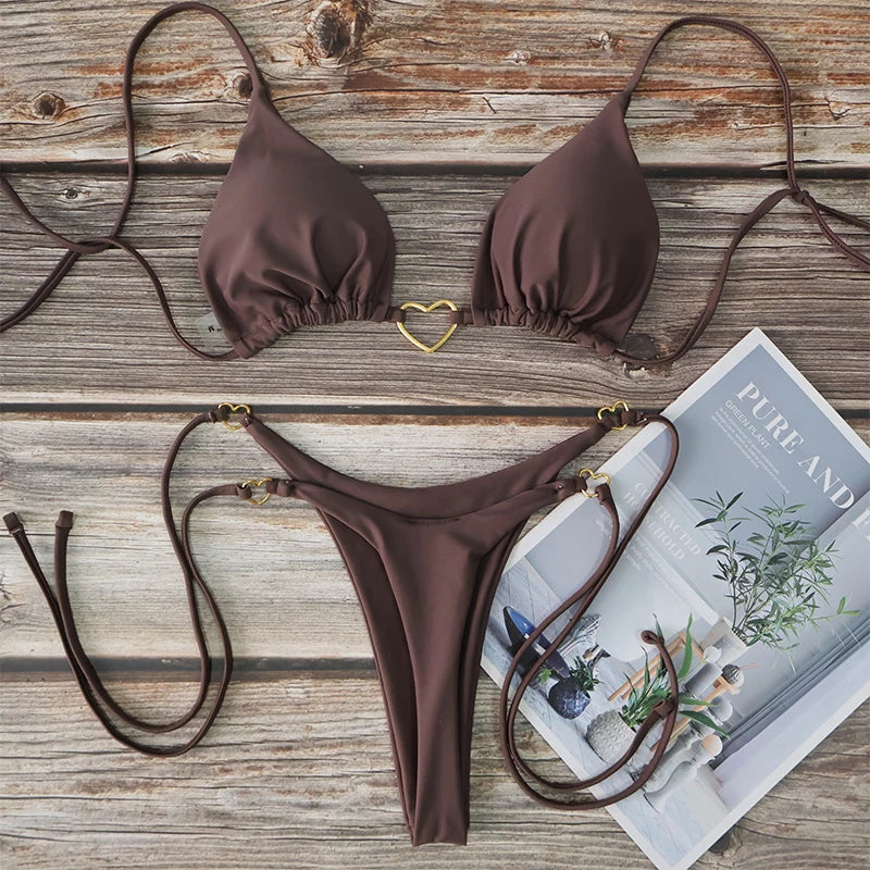 Solid Halter Bikini Set