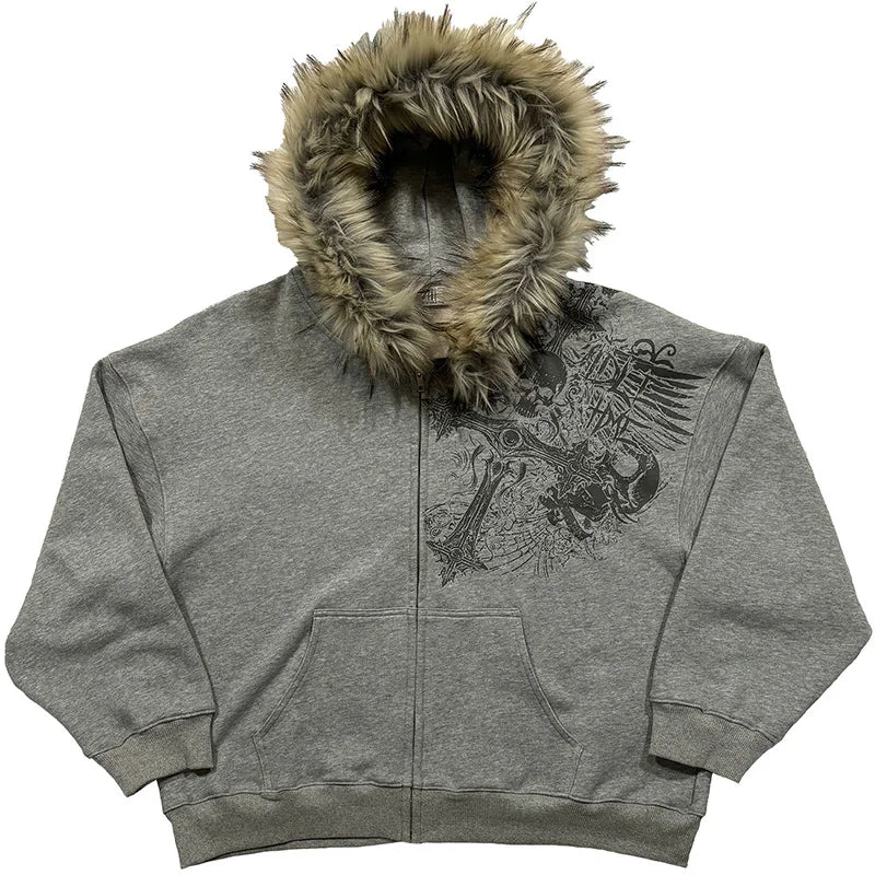 Faux Fur Collar Y2K Hoodie