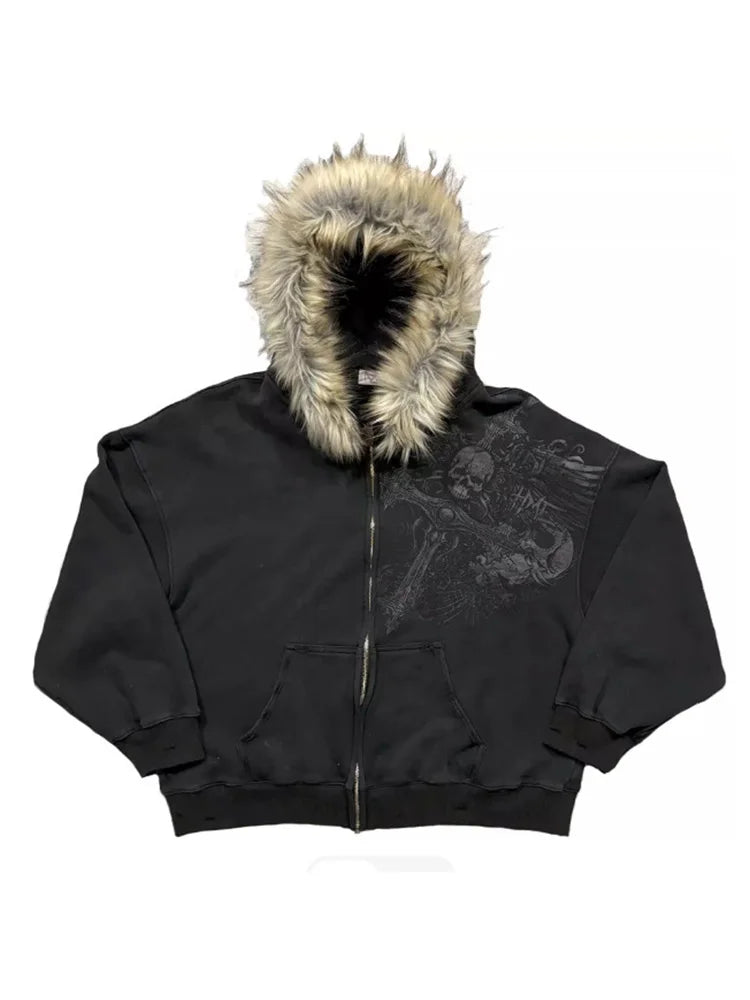 Faux Fur Collar Y2K Hoodie