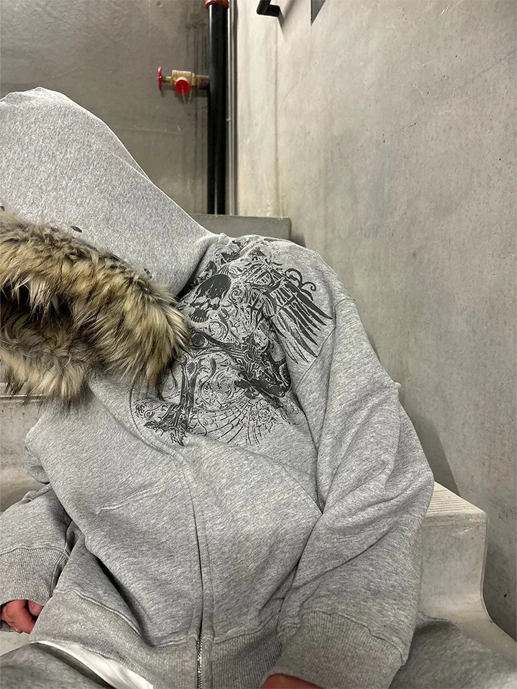 Faux Fur Collar Y2K Hoodie