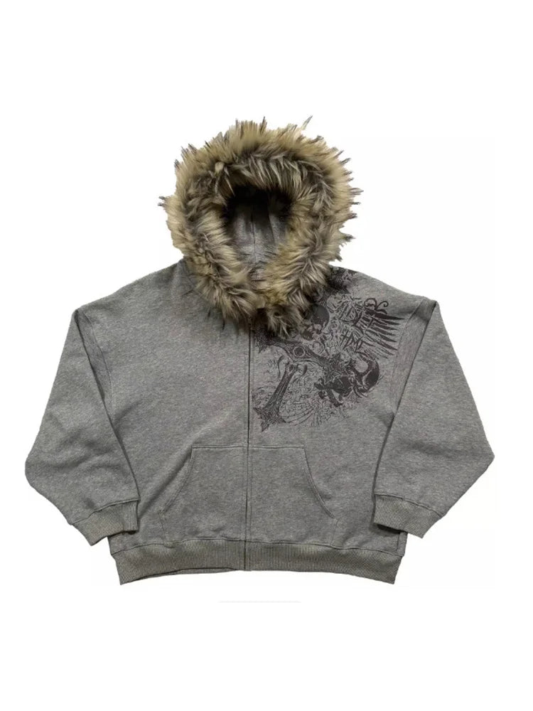 Faux Fur Collar Y2K Hoodie