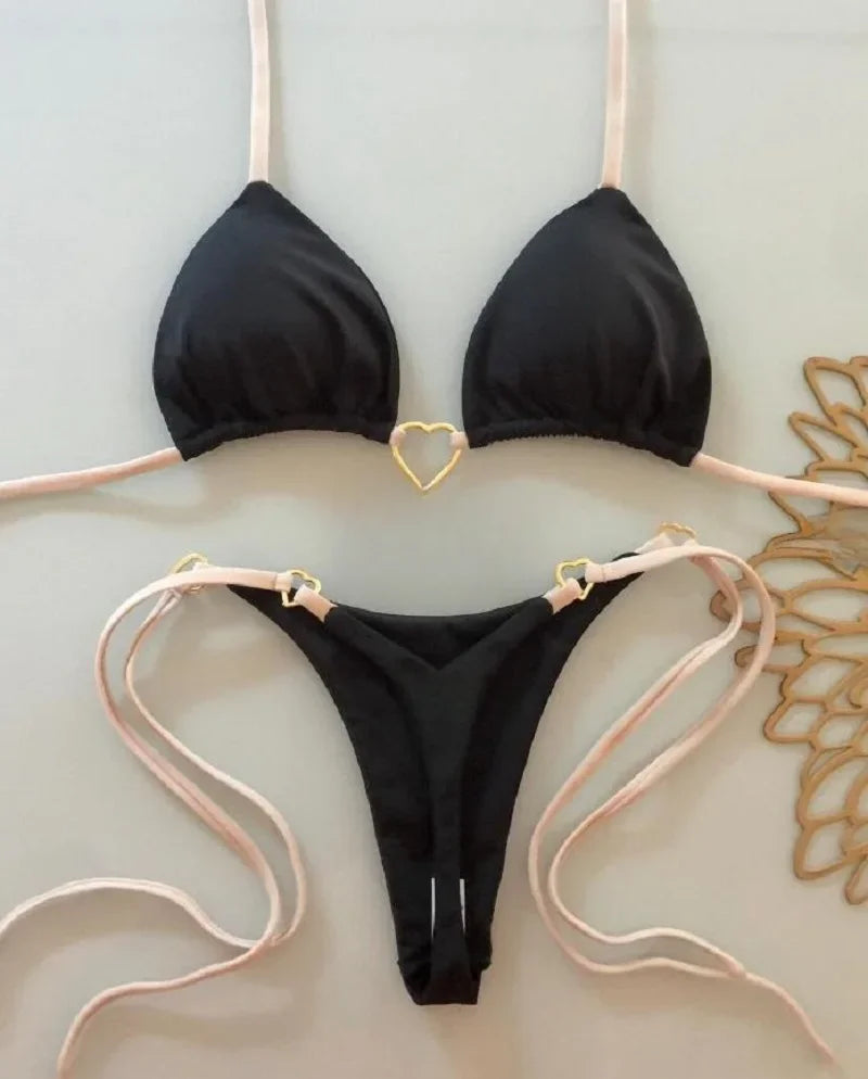 Solid Halter Bikini Set