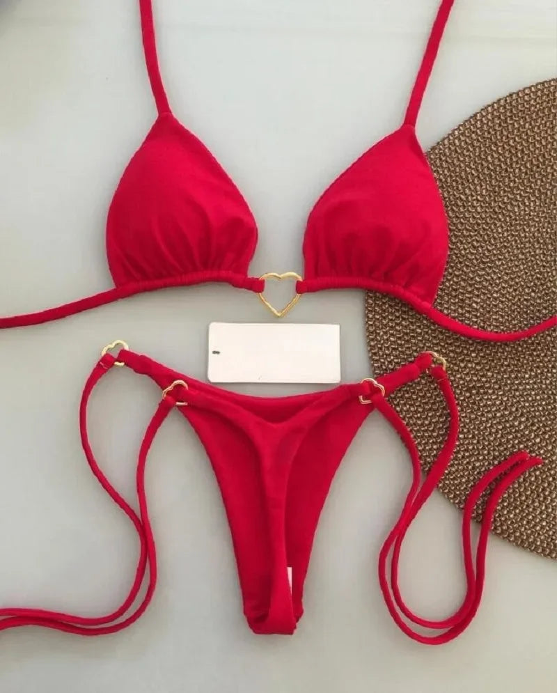 Solid Halter Bikini Set