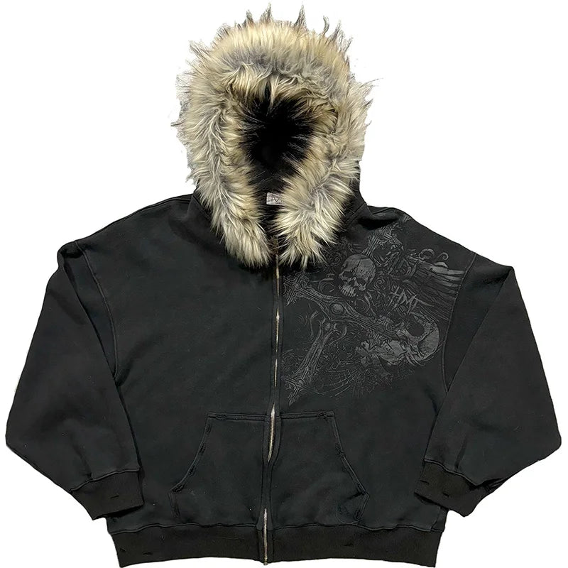Faux Fur Collar Y2K Hoodie