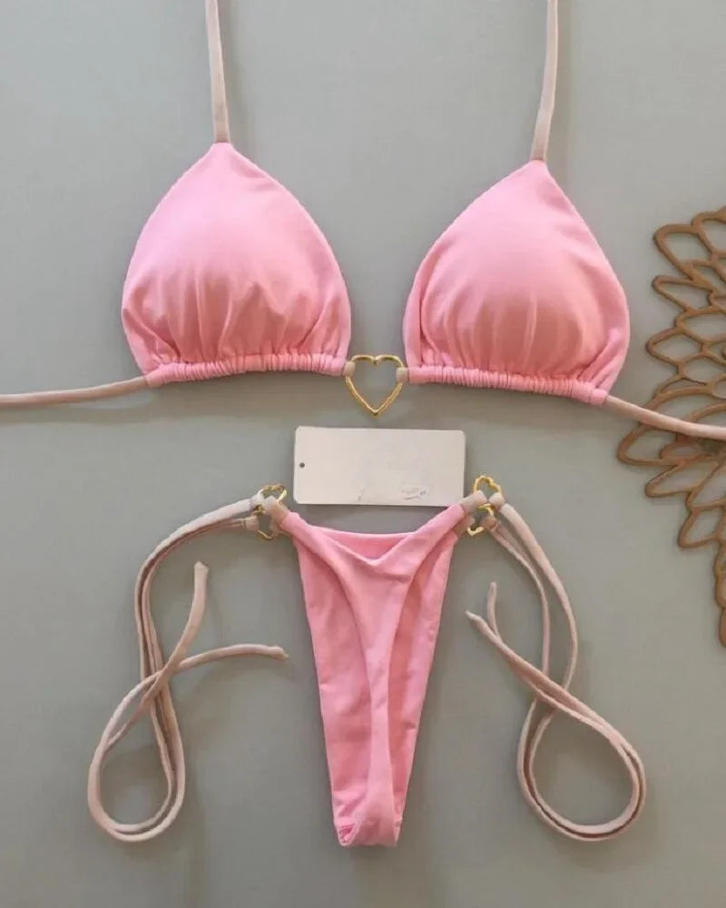 Solid Halter Bikini Set