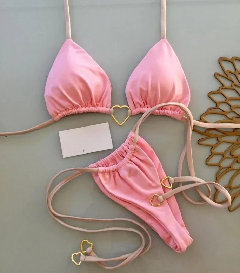Solid Halter Bikini Set